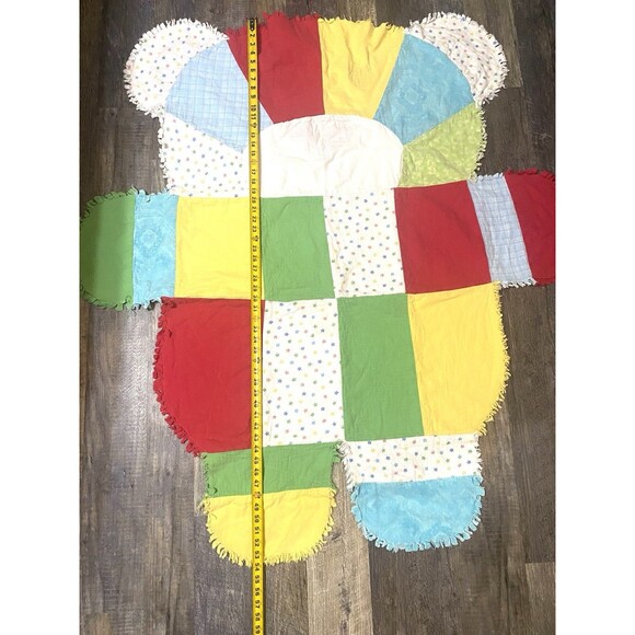 Handmade Bear Colorful Rag Quilt Scrappy Blanket Crib Toddler Floor Mat Baby - Picture 3 of 4